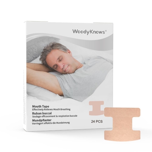 WoodyKnows 24枚入り 口呼吸防止テープ イビキ軽減・防止用 睡眠時の呼吸改善 口閉じテープ いびき軽減グッズ 飛行機/普段使い/旅行/出張に最適
